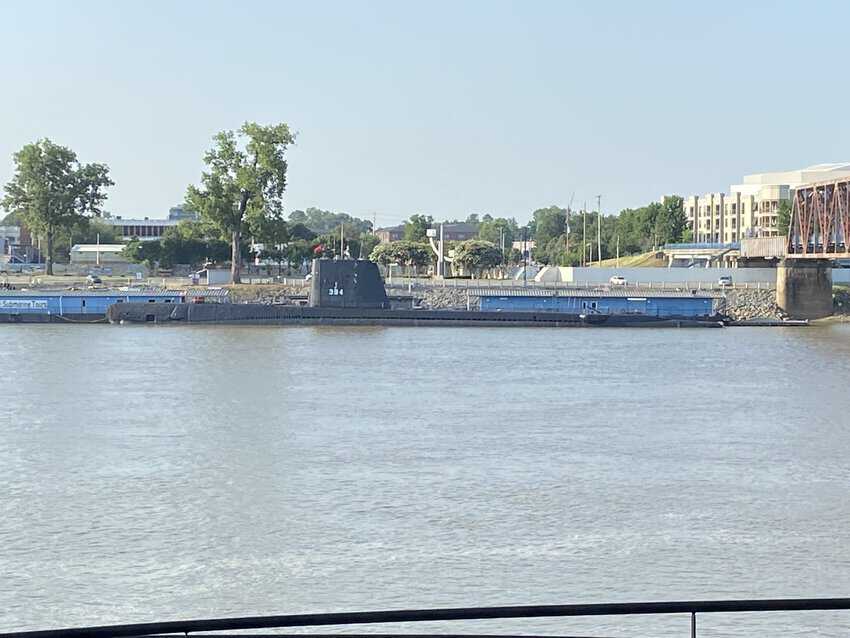 The submarine in the river.