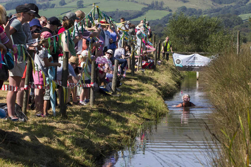 The spectators root for the competitor in the bog (Photos by Peter Barnett)