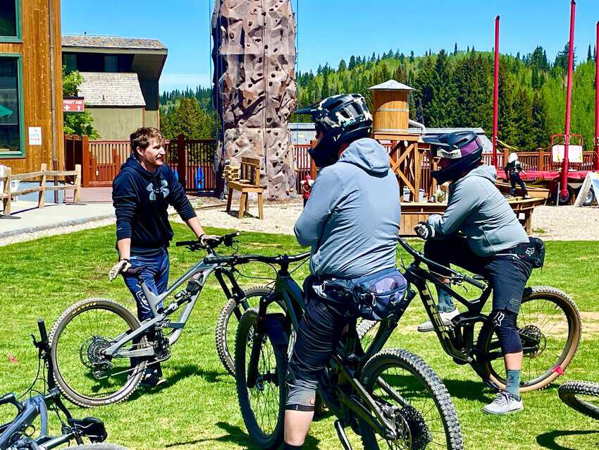 Mountain bikers gather at Grand Targhee Resort high up in the Teton Mountains above Driggs. Photo by Anne Braly