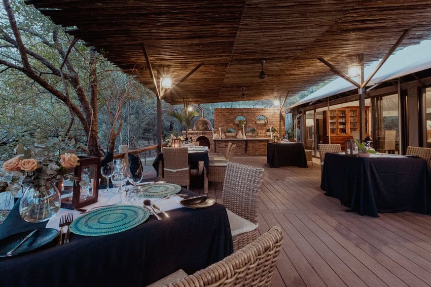 The deck of The Elephant Camp's main lodge.