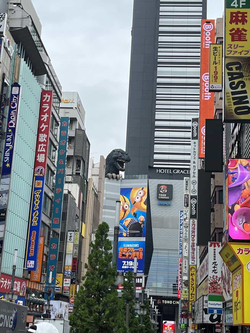 Godzilla peers out over Shinjuku