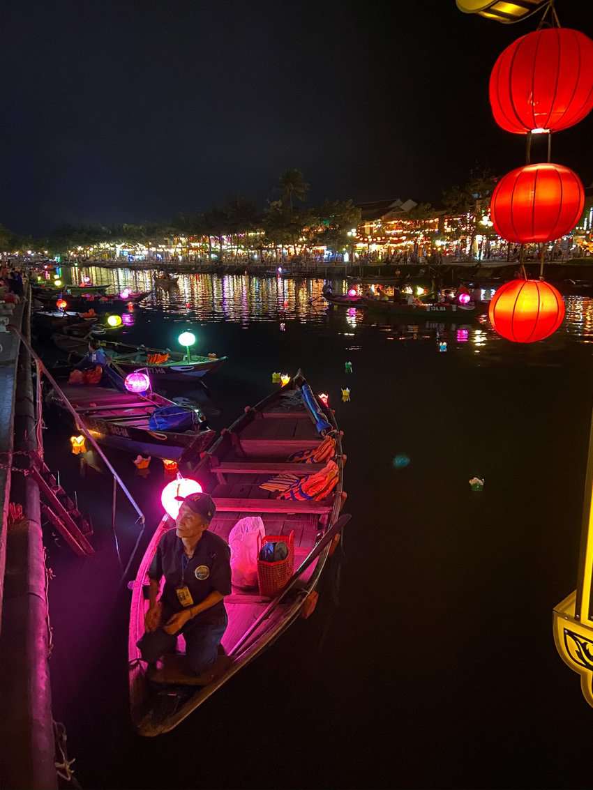 Hoai River at night time. Photo by Evan Glassman