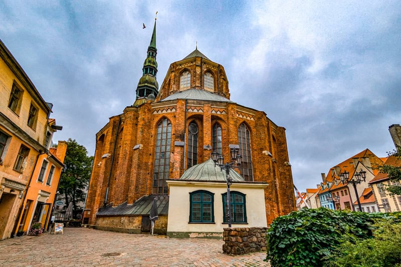 The-back-of-St-Peters-Church in Riga, Latvia.