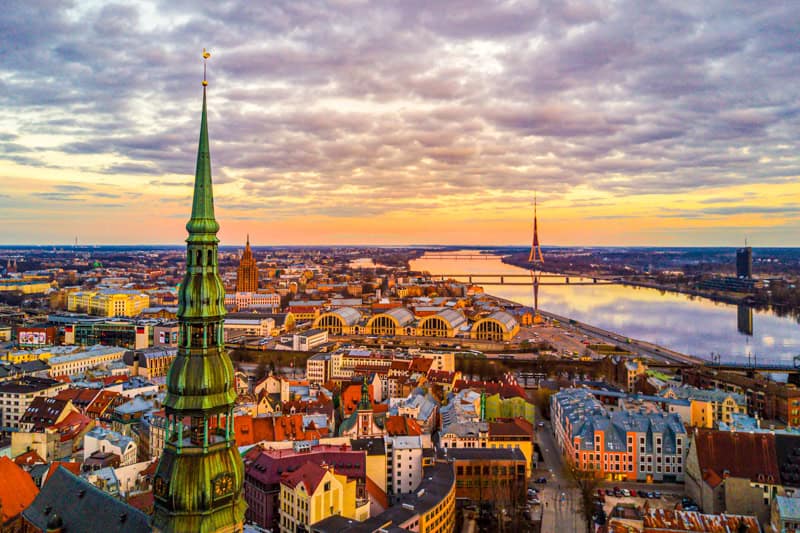 Old Town Riga and the city of Riga's skyline.