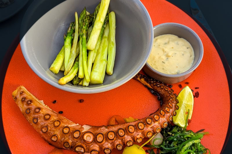 Octopus and asparagus at Gutenbergs. Riga, Latvia.