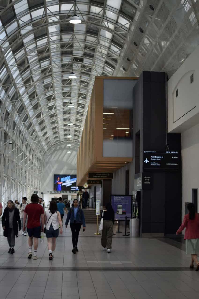 Travellers arrive from Pearson Airport via the Up Express in Toronto, Canada. Photo by Sarah Arksey Njegovan