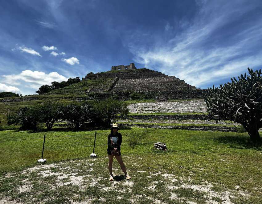 The author in front of La Pirámide del Cerrito in Querétaro.