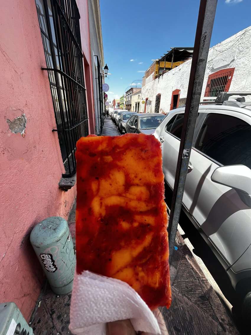 A popular Queretaro treat- a mango chili paleta.