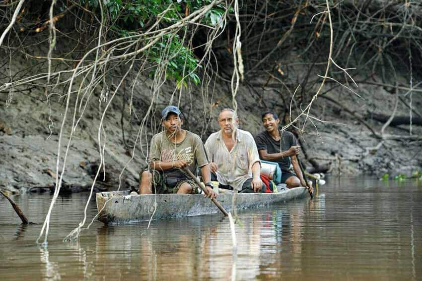 Searching for an anaconda in a lagoon